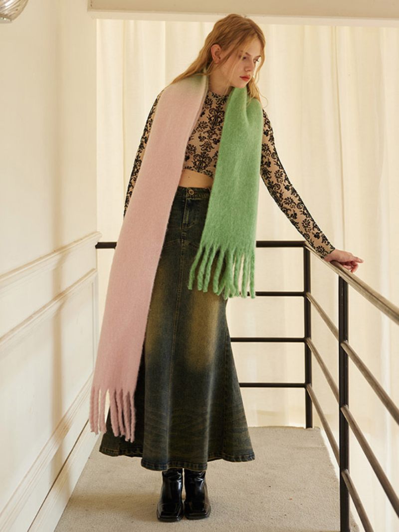 Écharpe Laine Two-one Avec Pompon Accessoires D'hiver Pour Femmes - Vert Herbe