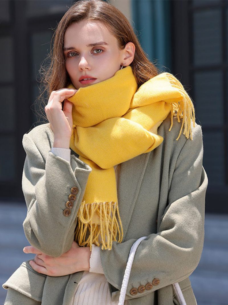 Écharpe Réversible Couleur Unie Avec Franges Mode Chic Foulards - Jaune