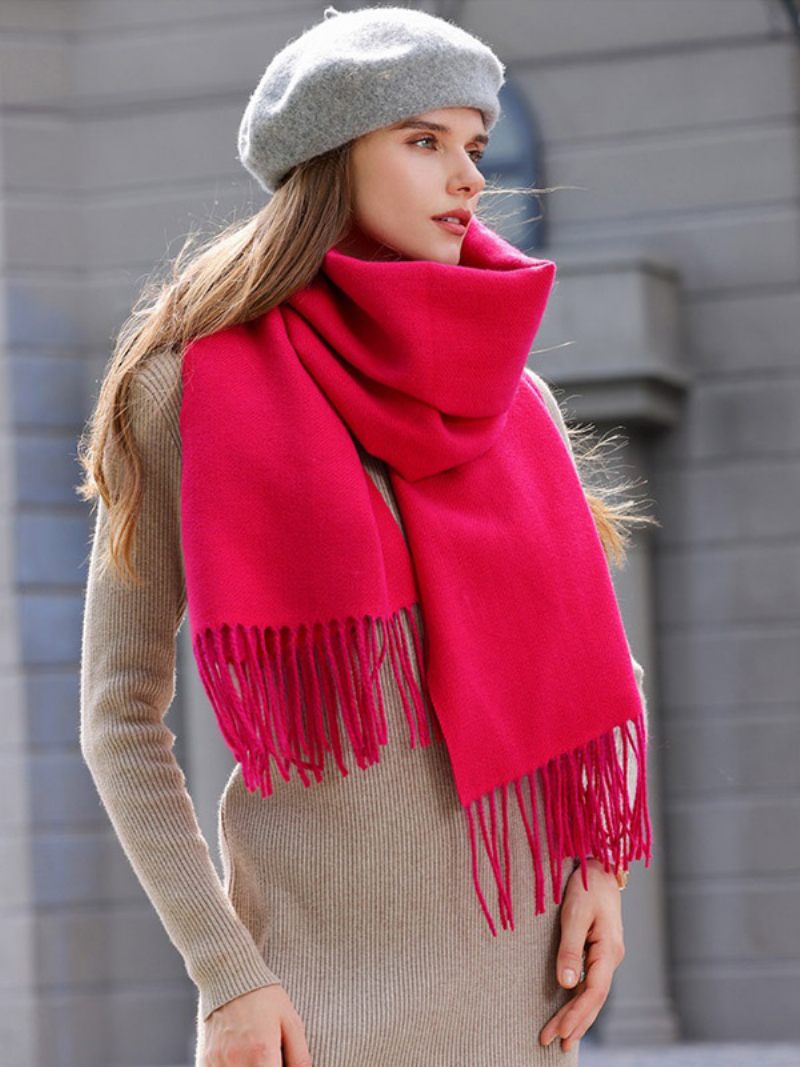 Écharpe Réversible Couleur Unie Avec Franges Mode Chic Foulards - Rose