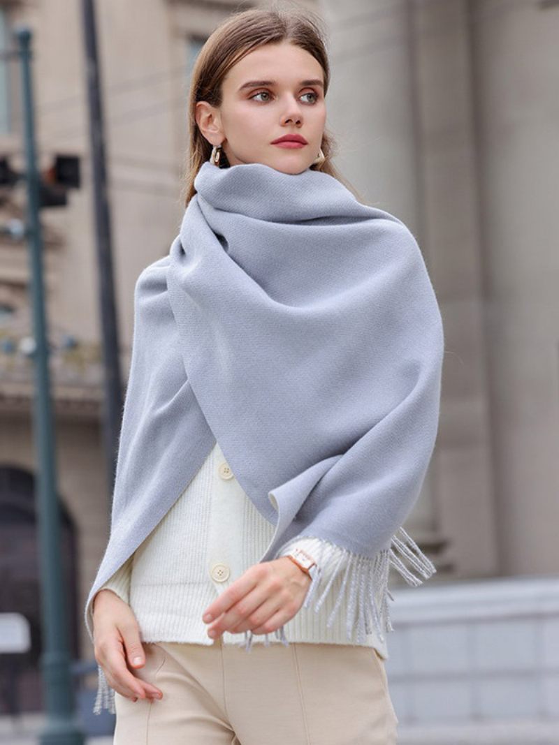 Écharpe Réversible Couleur Unie Avec Franges Mode Chic Foulards - Gris Clair