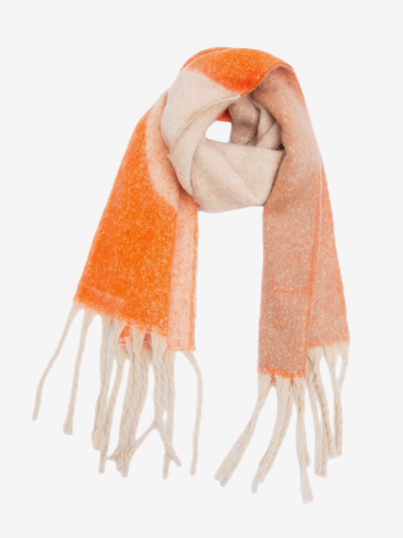 Foulard Flou Bloc Couleur Avec Franges Foulards Décontractés Pour Femmes L'automne Et L'hiver - Orange