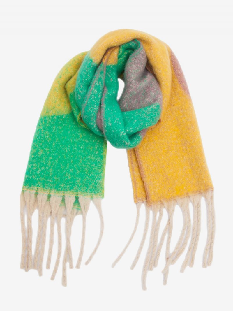 Foulard Flou Bloc Couleur Avec Franges Foulards Décontractés Pour Femmes L'automne Et L'hiver - Jaune Vert