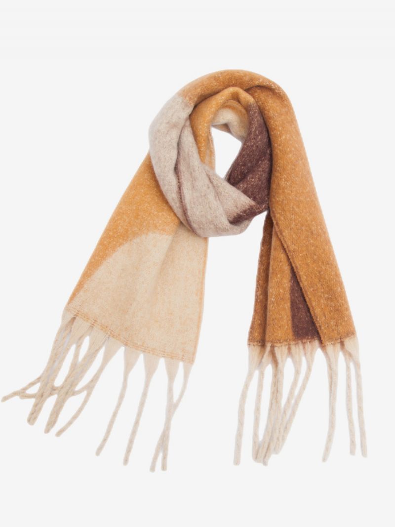 Foulard Flou Bloc Couleur Avec Franges Foulards Décontractés Pour Femmes L'automne Et L'hiver - Marron Clair