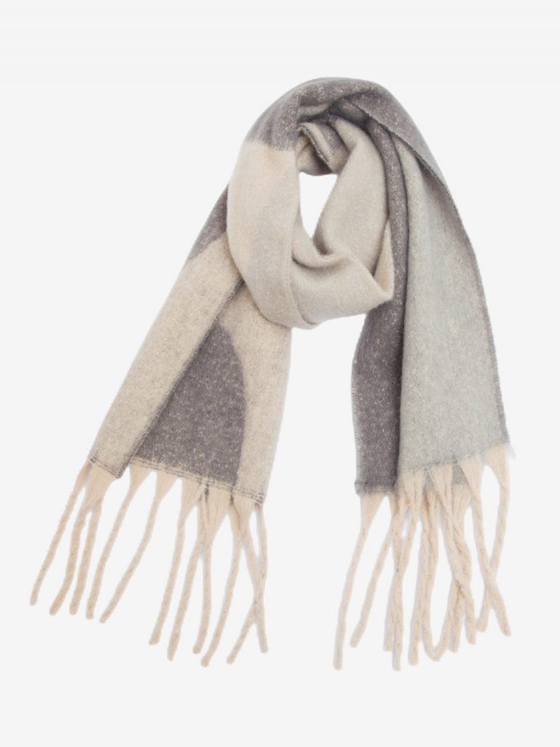 Foulard Flou Bloc Couleur Avec Franges Foulards Décontractés Pour Femmes L'automne Et L'hiver - Gris