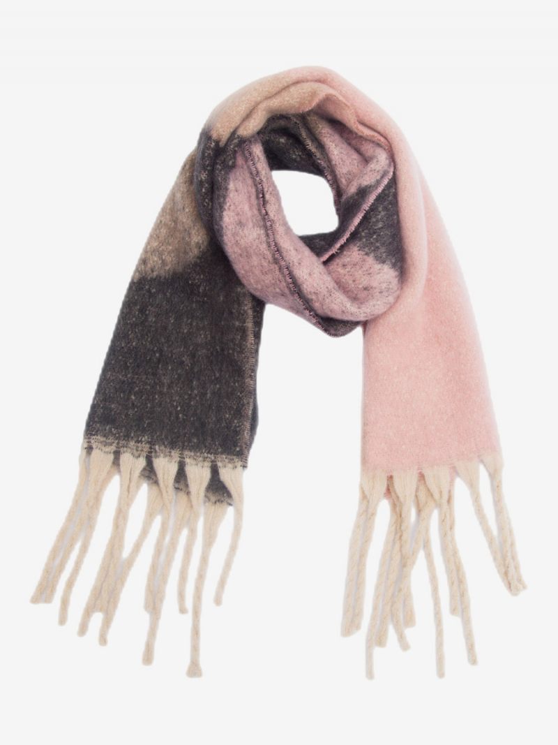 Foulard Flou Bloc Couleur Avec Franges Foulards Décontractés Pour Femmes L'automne Et L'hiver - Rose