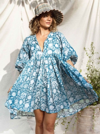 Robe Boho Pour Femmes Col V Demi-manches Plage Surdimensionnée Imprimée