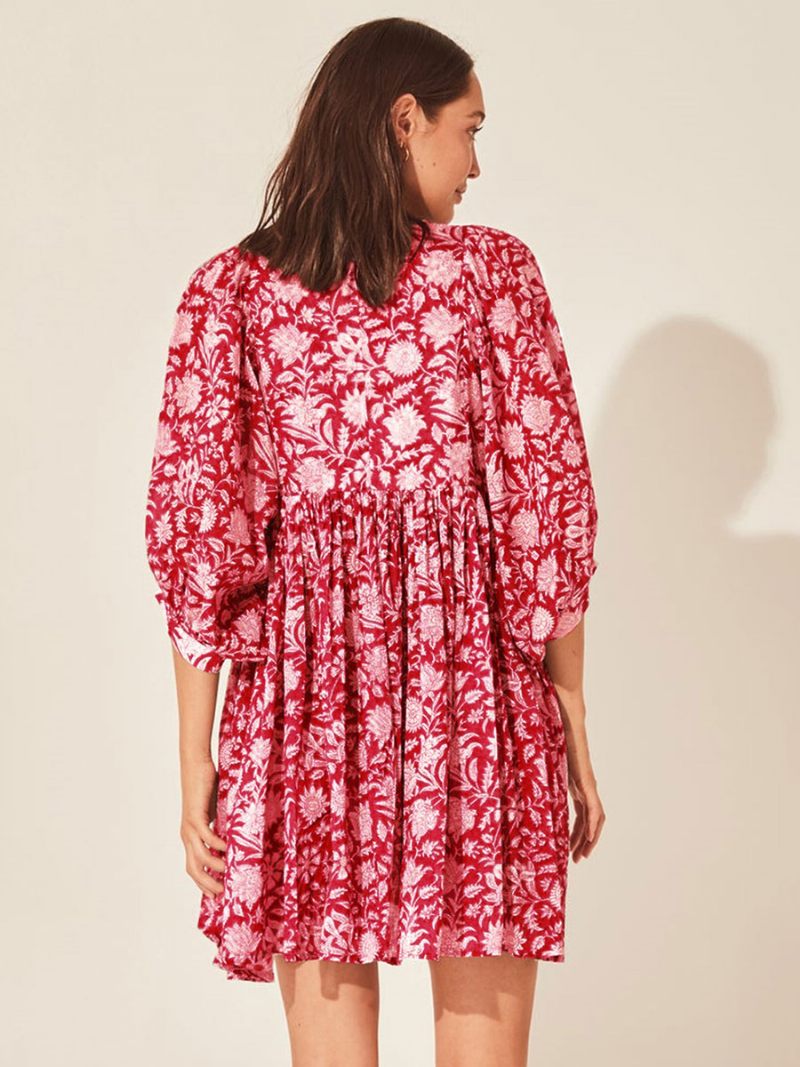 Robe Boho Pour Femmes Col V Demi-manches Plage Surdimensionnée Imprimée - Rose