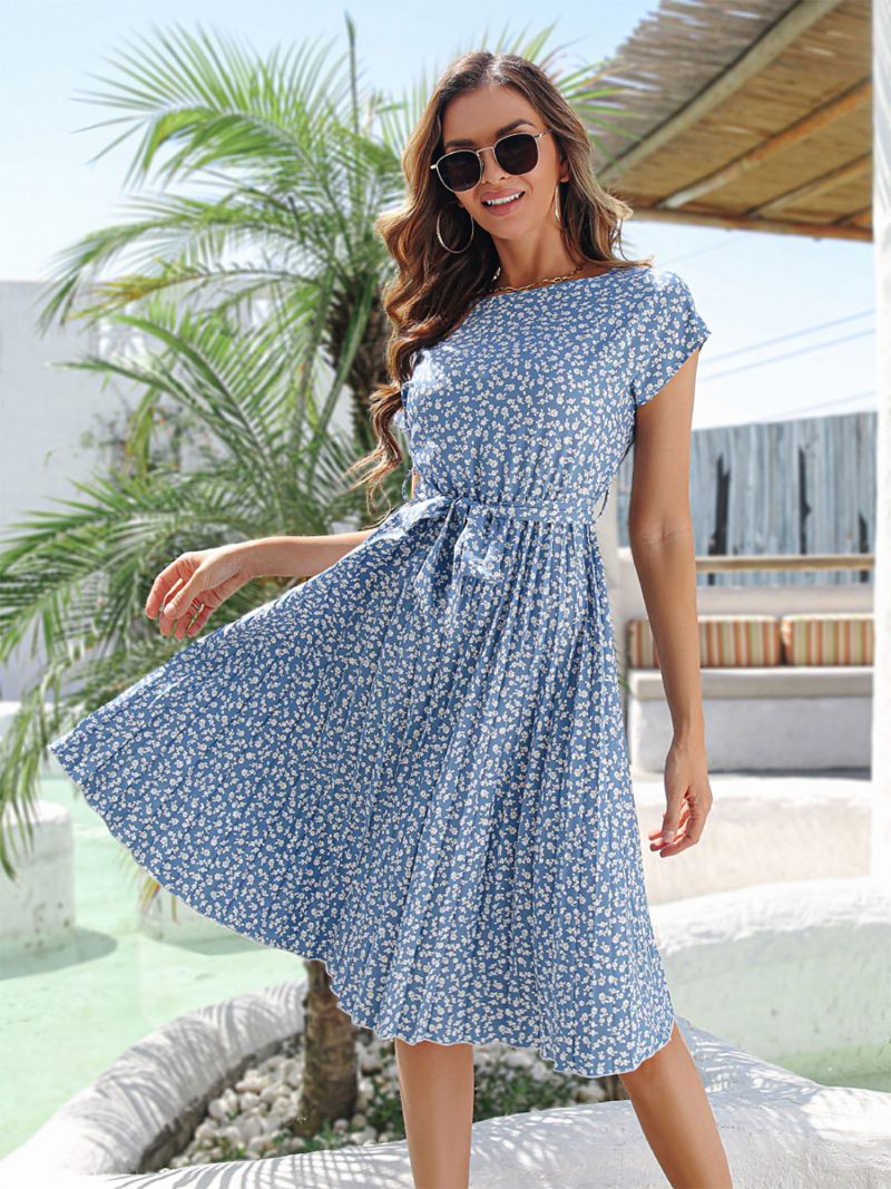 Robe D'été Pour Femmes Bleu Ciel Clair Imprimé Floral Plage