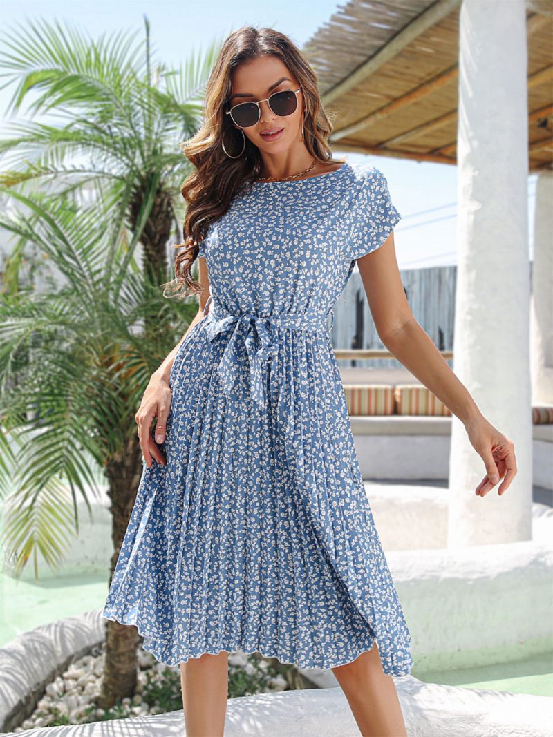 Robe D'été Pour Femmes Bleu Ciel Clair Imprimé Floral Plage - Bleu Ciel Clair