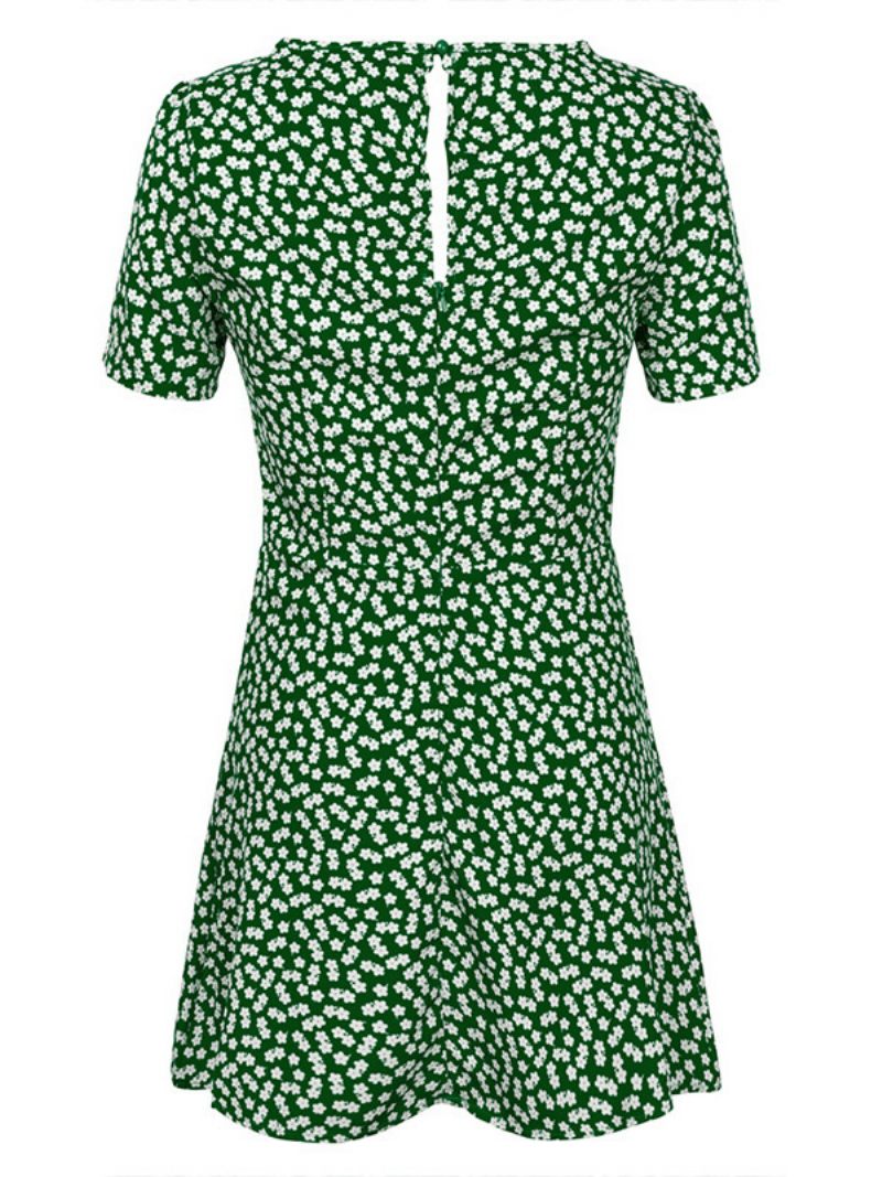 Robe D'été Pour Femmes Col V Imprimé Floral Nouée Courte Plage - Vert