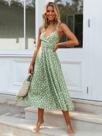 Robe D'été Tournesol Pour Femmes Imprimé Floral Trapèze Plage