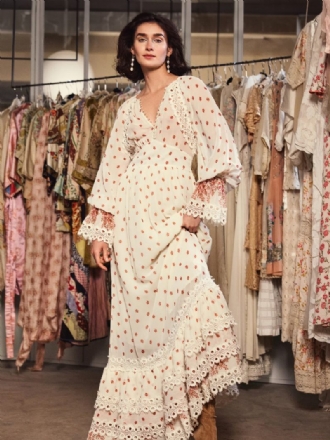 Robe À Fleurs Pour Femmes Robes Longues Imprimé Floral Volants Superposés Encolure Conçue Manches Sans Couture Ouverte Chic Été Long