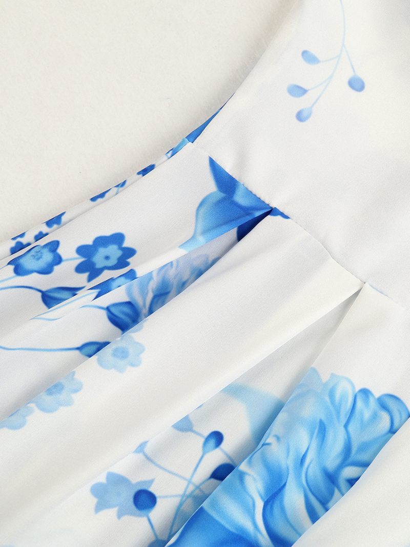 Robe Florale Ombrée Pour Femmes Bretelles Spaghetti Fente Haute Robes Maxi D'été Décontractées À Plusieurs Niveaux - Bleu