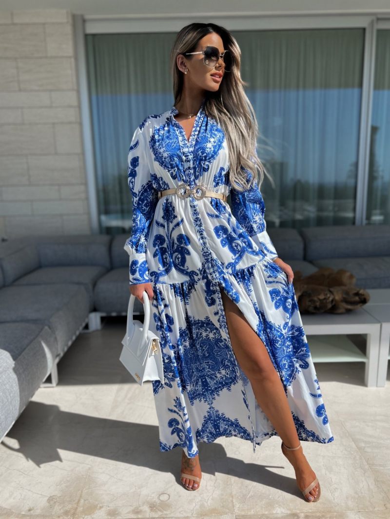 Robe Longue À Col V Pour Femmes Manches Longues Sexy Au Sol