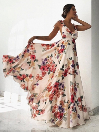 Robe Maxi Florale Pour Femmes Blanche Col V Dos Ouvert Mousseline Soie Style Boho Robes D'été