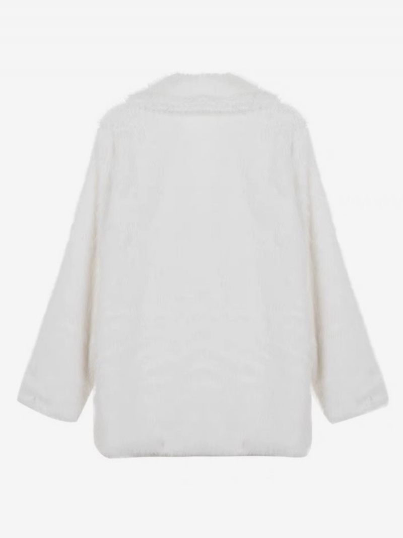 Manteau Blanc Surdimensionné Fausse Fourrure Pour Femmes Revers Cranté Manches Longues Vêtements D'extérieur - Blanc