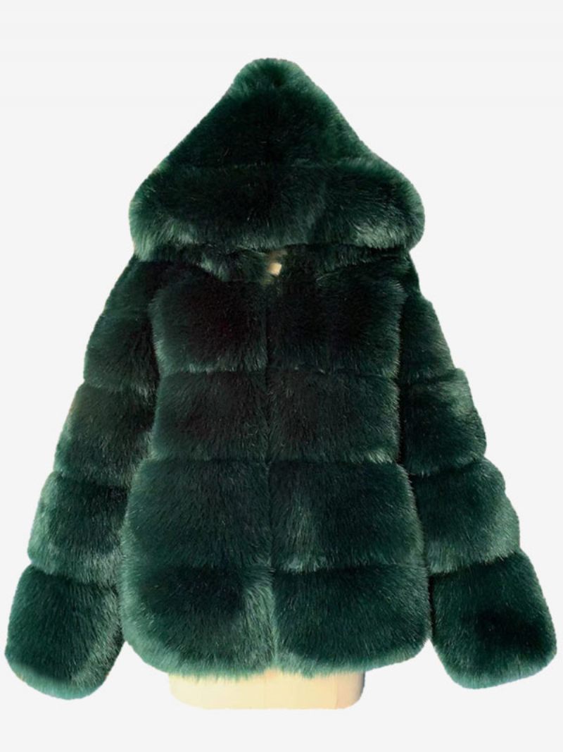 Manteau À Capuche Fausse Fourrure Pour Femme Vêtement D'extérieur Court D'hiver 2024 - Vert Foncé