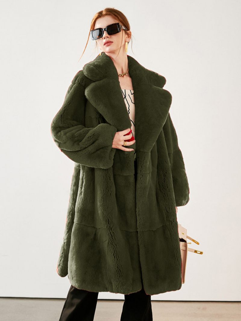 Manteau Fausse Fourrure Avec Col Et Ceinture Pour Vêtements D'extérieur D'hiver Femmes - Vert Chasseur