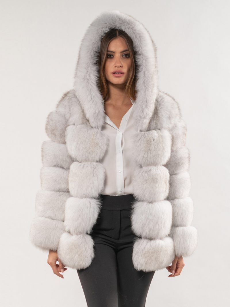 Manteau Fausse Fourrure À Capuche Chaud Hiver 2024. Vêtements D'extérieur Courts Peluche Pour Femmes - Beige