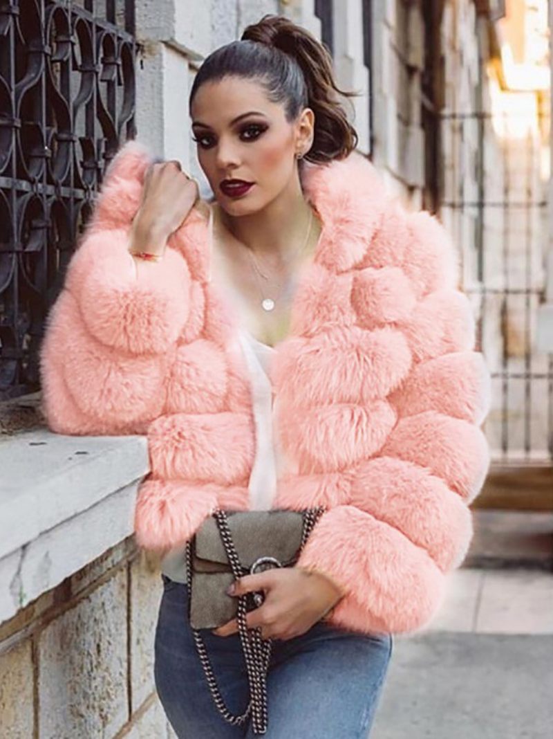 Manteau Fausse Fourrure À Capuche Chaud Hiver 2024. Vêtements D'extérieur Courts Peluche Pour Femmes - Rose