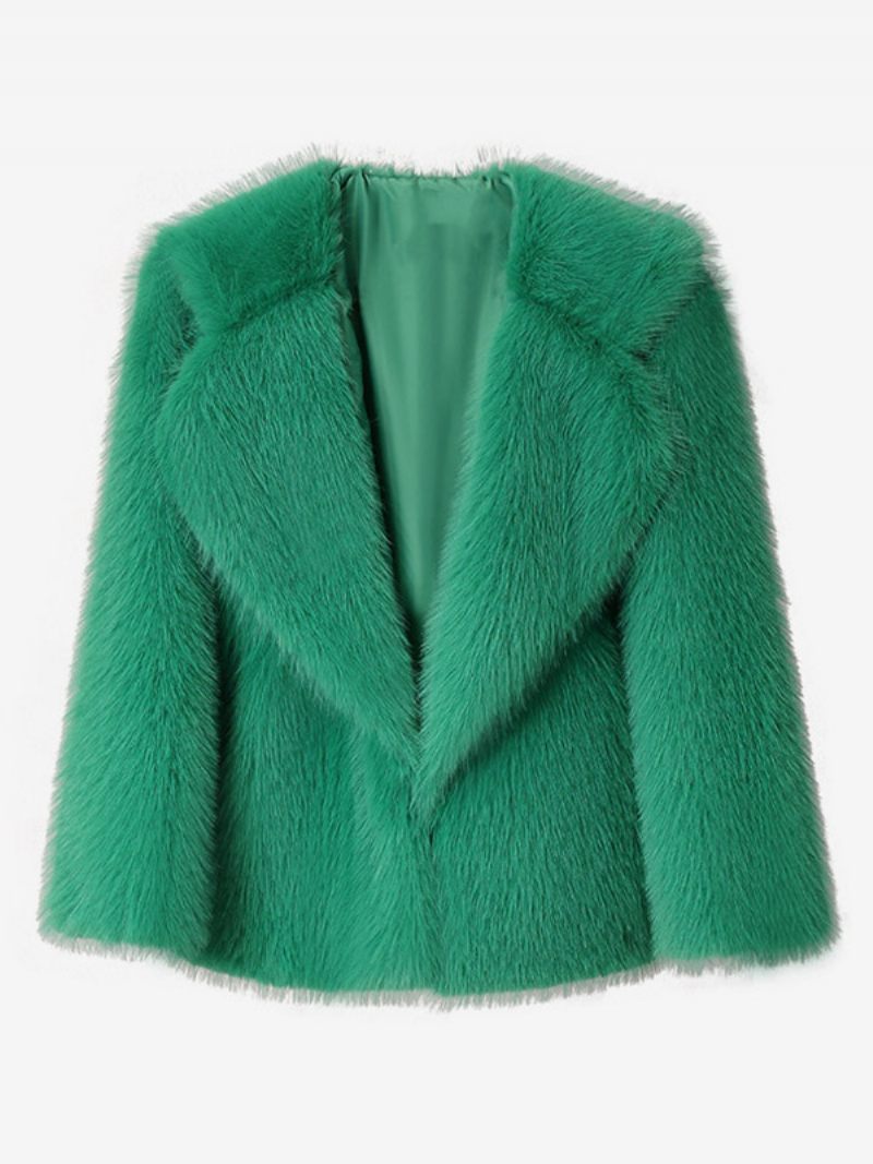 Manteau Fausse Fourrure Col Cascade Couleur Unie Vêtements Sortie D'hiver Pour Femmes - Vert