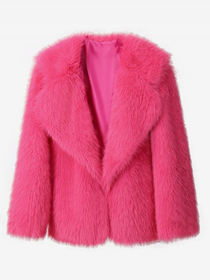 Manteau Fausse Fourrure Col Cascade Couleur Unie Vêtements Sortie D'hiver Pour Femmes - Rose