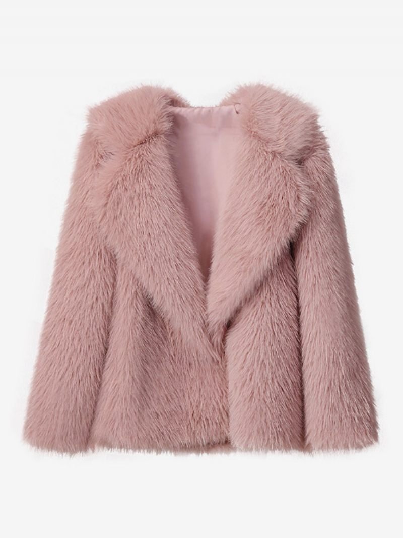 Manteau Fausse Fourrure Col Cascade Couleur Unie Vêtements Sortie D'hiver Pour Femmes - Rose