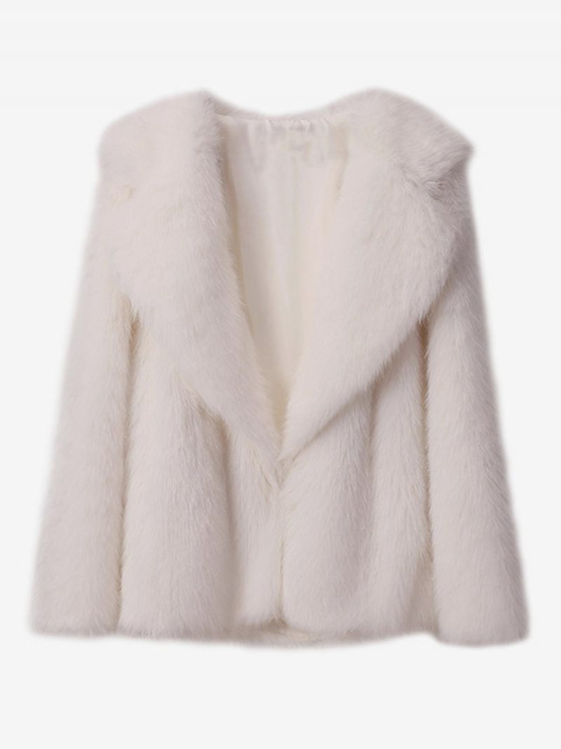 Manteau Fausse Fourrure Col Cascade Couleur Unie Vêtements Sortie D'hiver Pour Femmes - Blanc