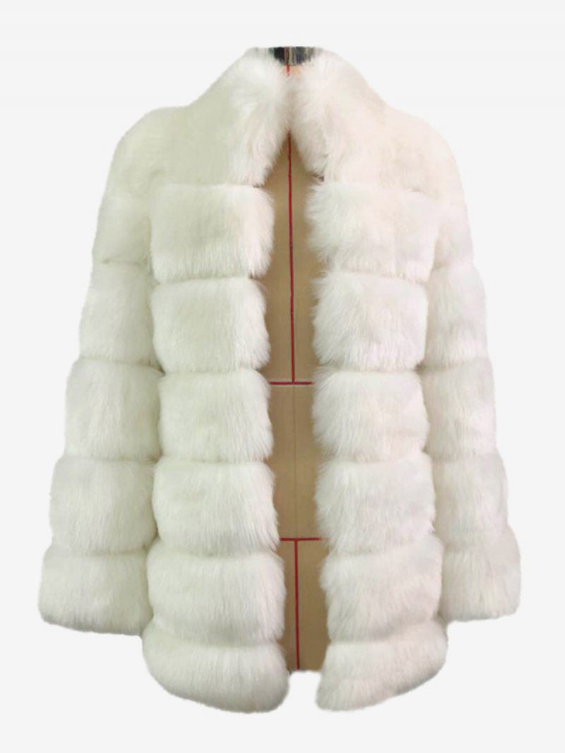 Manteau Fausse Fourrure Col Montant Manches Longues Vêtements D'extérieur Couleur Unie Pour Femmes - Blanc