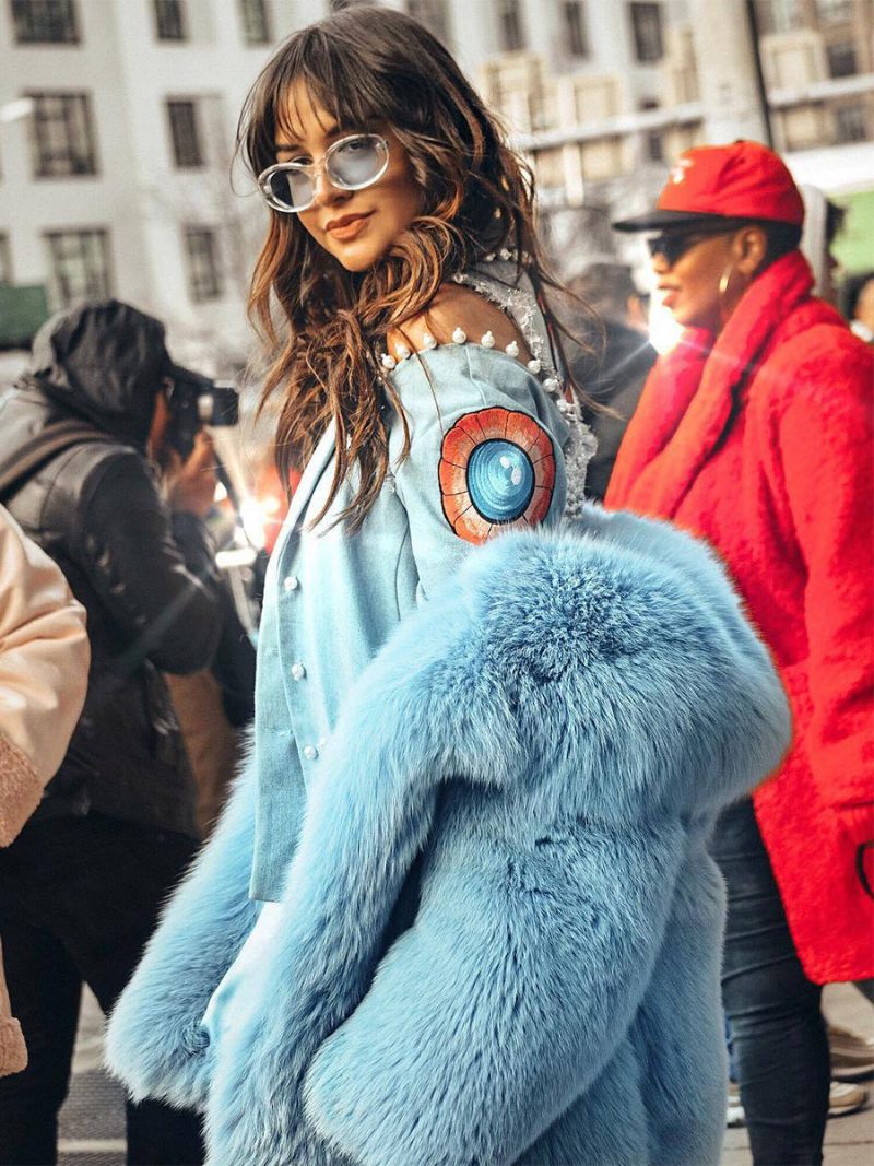 Manteau Fausse Fourrure À Manches Longues Ouvert Sur Le Devant Vêtements Sortie D'hiver Pour Femmes - Bleu Ciel Clair