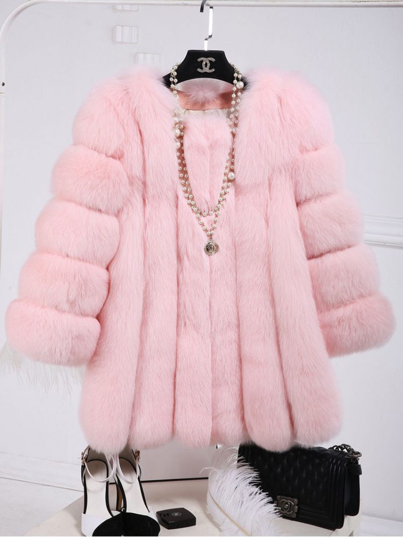 Manteau Fausse Fourrure Peluche 2024. Vêtements D'extérieur D'hiver Pour Femmes - Rose Blush