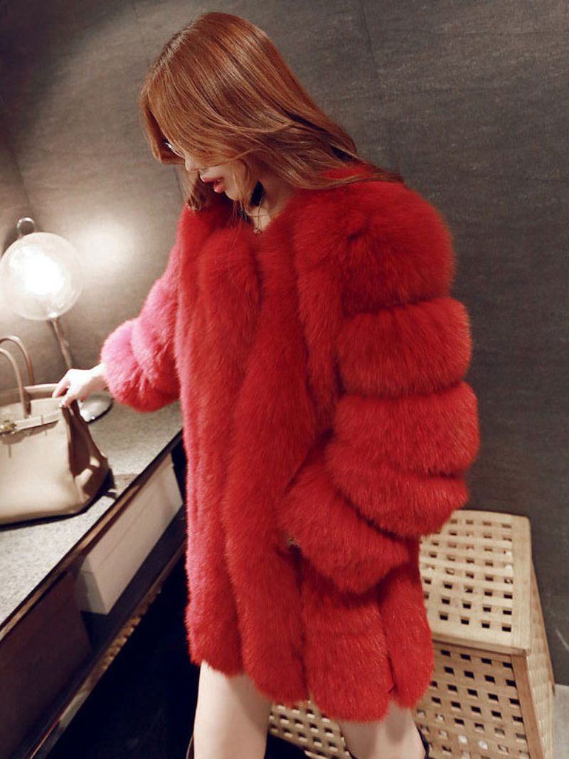 Manteau Fausse Fourrure Peluche 2024. Vêtements D'extérieur D'hiver Pour Femmes - Rouge