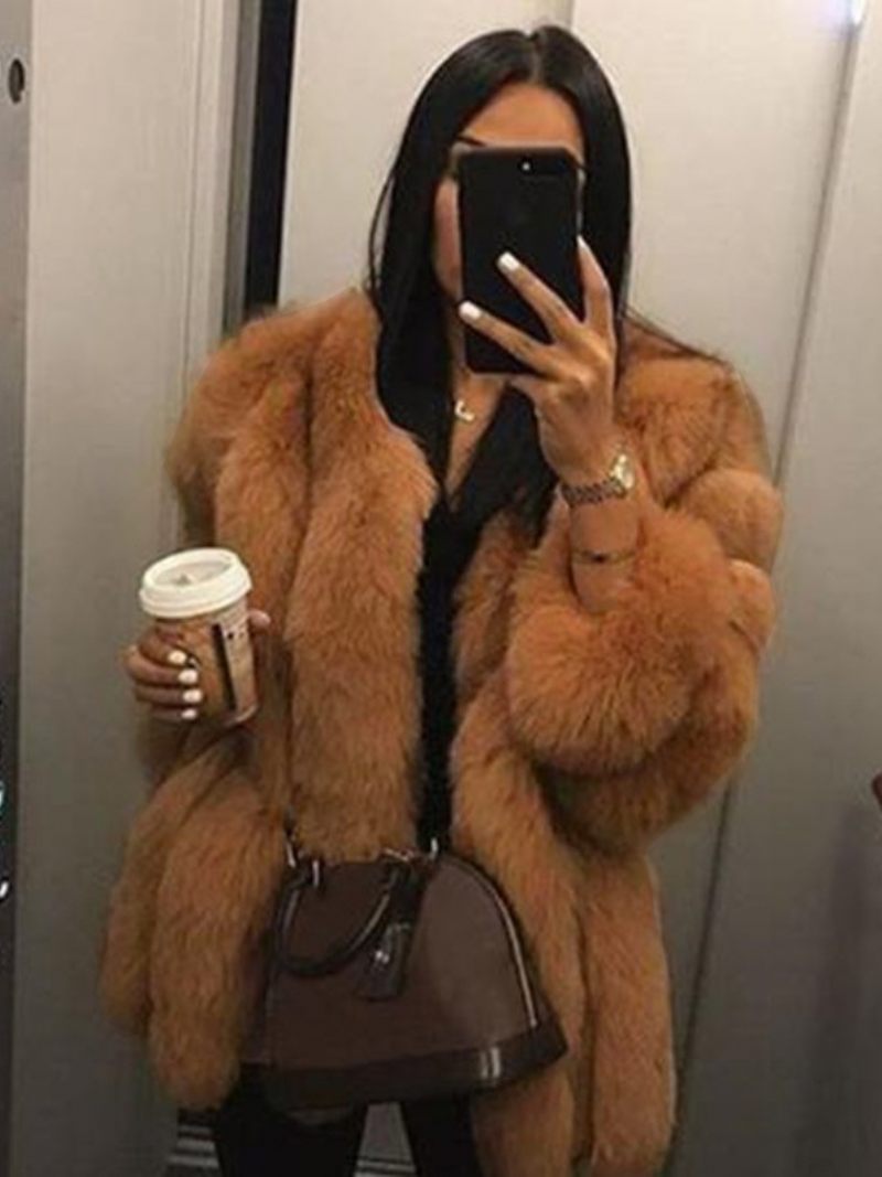 Manteau Fausse Fourrure Peluche 2024. Vêtements D'extérieur D'hiver Pour Femmes - Camel