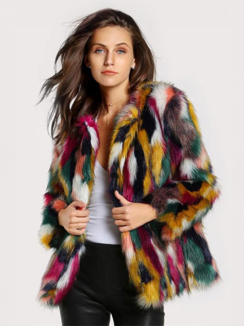 Manteau Fausse Fourrure Peluche Bloc Couleur Vêtements D'extérieur D'hiver Pour Femmes