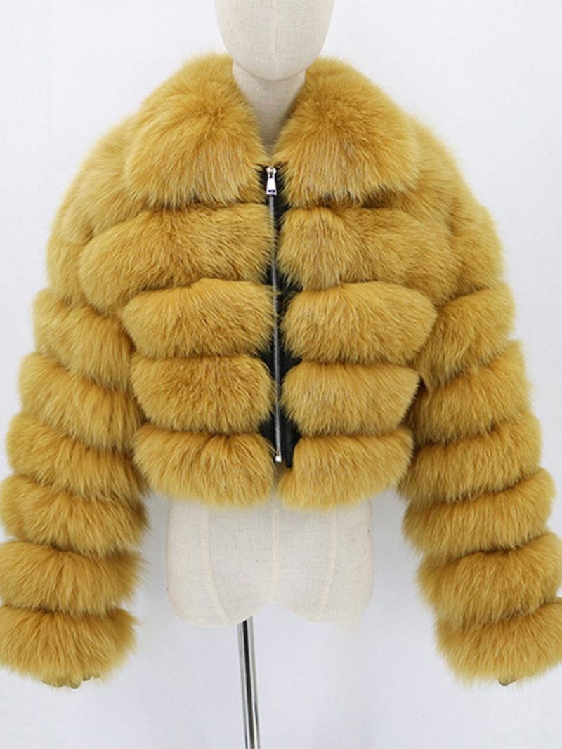 Manteau Fausse Fourrure Peluche Pour Femme Vêtement D'extérieur Court D'hiver 2024 - Jaune