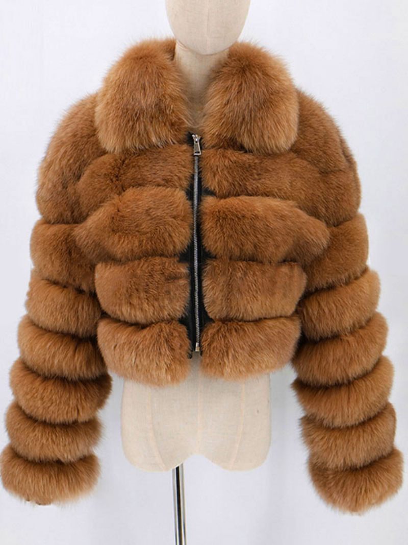 Manteau Fausse Fourrure Peluche Pour Femme Vêtement D'extérieur Court D'hiver 2024 - Camel