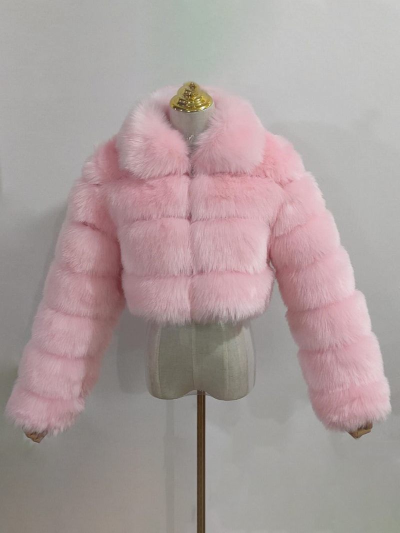 Manteau Fausse Fourrure Peluche Pour Femme Vêtement D'extérieur Court D'hiver 2024 - Rose