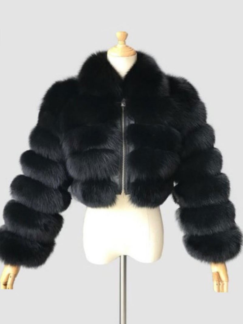 Manteau Fausse Fourrure Peluche Pour Femme Vêtement D'extérieur Court D'hiver 2024 - Noir