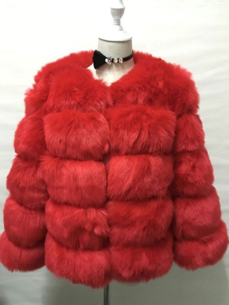 Manteau Fausse Fourrure Peluche Vêtements D'extérieur Courts D'hiver Pour Femmes - Rouge