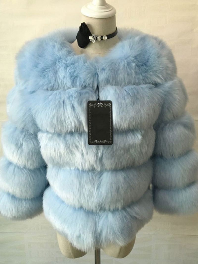 Manteau Fausse Fourrure Peluche Vêtements D'extérieur Courts D'hiver Pour Femmes - Bleu Ciel Clair