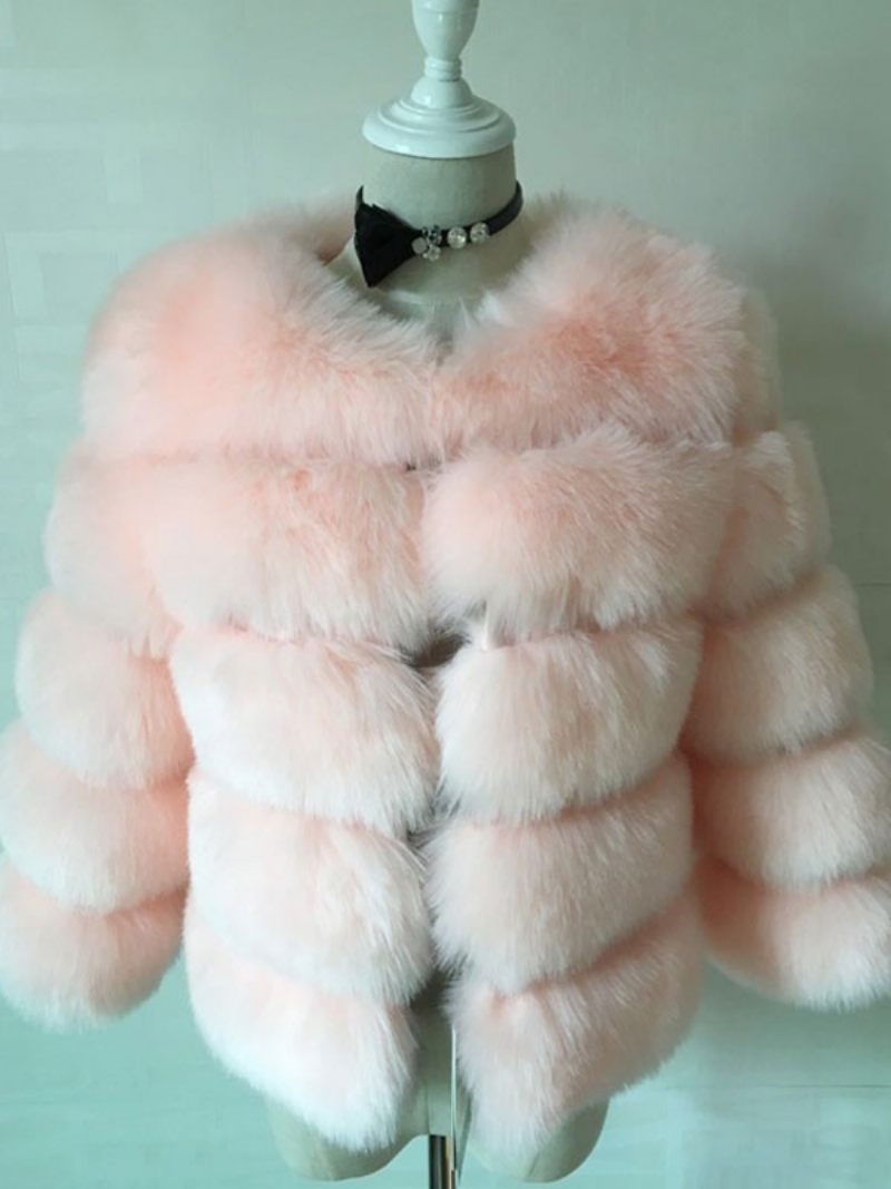 Manteau Fausse Fourrure Peluche Vêtements D'extérieur Courts D'hiver Pour Femmes - Rose