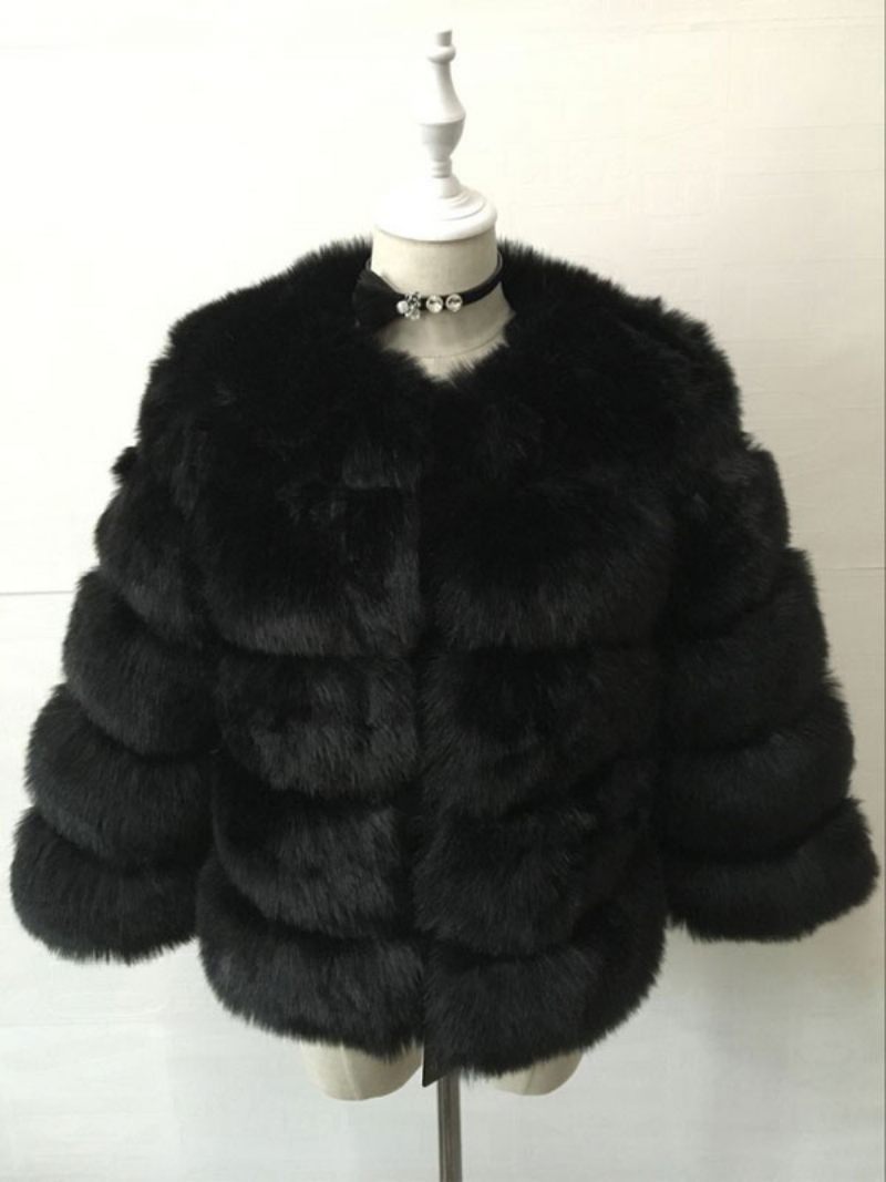 Manteau Fausse Fourrure Peluche Vêtements D'extérieur Courts D'hiver Pour Femmes - Noir