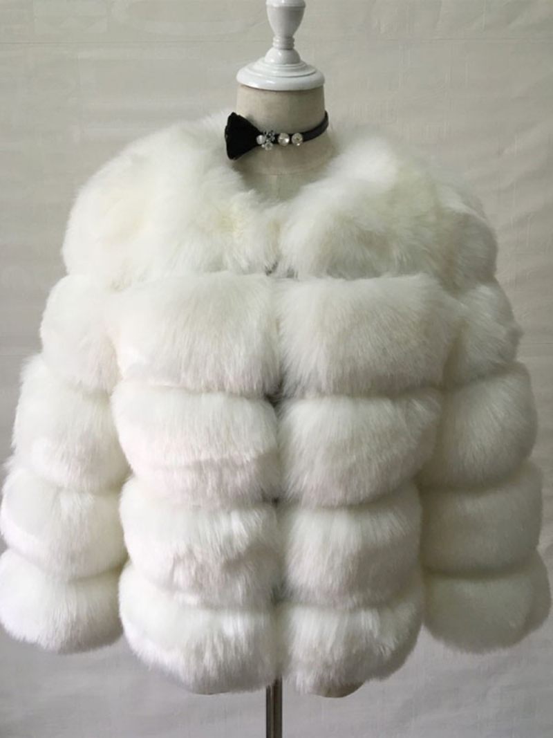 Manteau Fausse Fourrure Peluche Vêtements D'extérieur Courts D'hiver Pour Femmes - Blanc