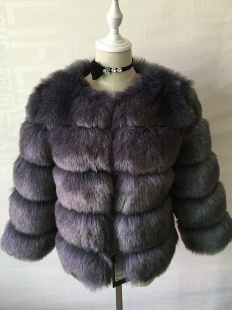 Manteau Fausse Fourrure Peluche Vêtements D'extérieur Courts D'hiver Pour Femmes - Argent