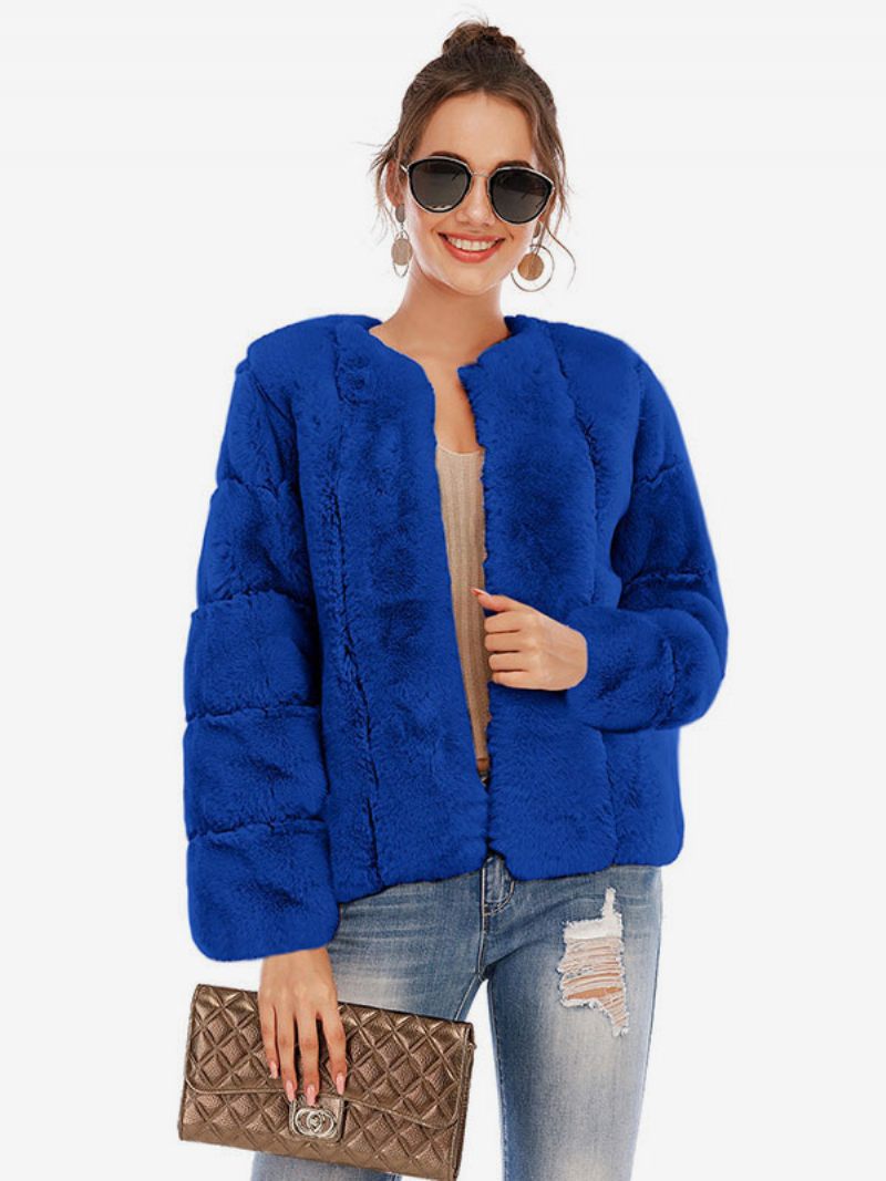 Manteau Fausse Fourrure Peluche Vêtements D'extérieur Courts D'hiver Pour Femmes - Bleu