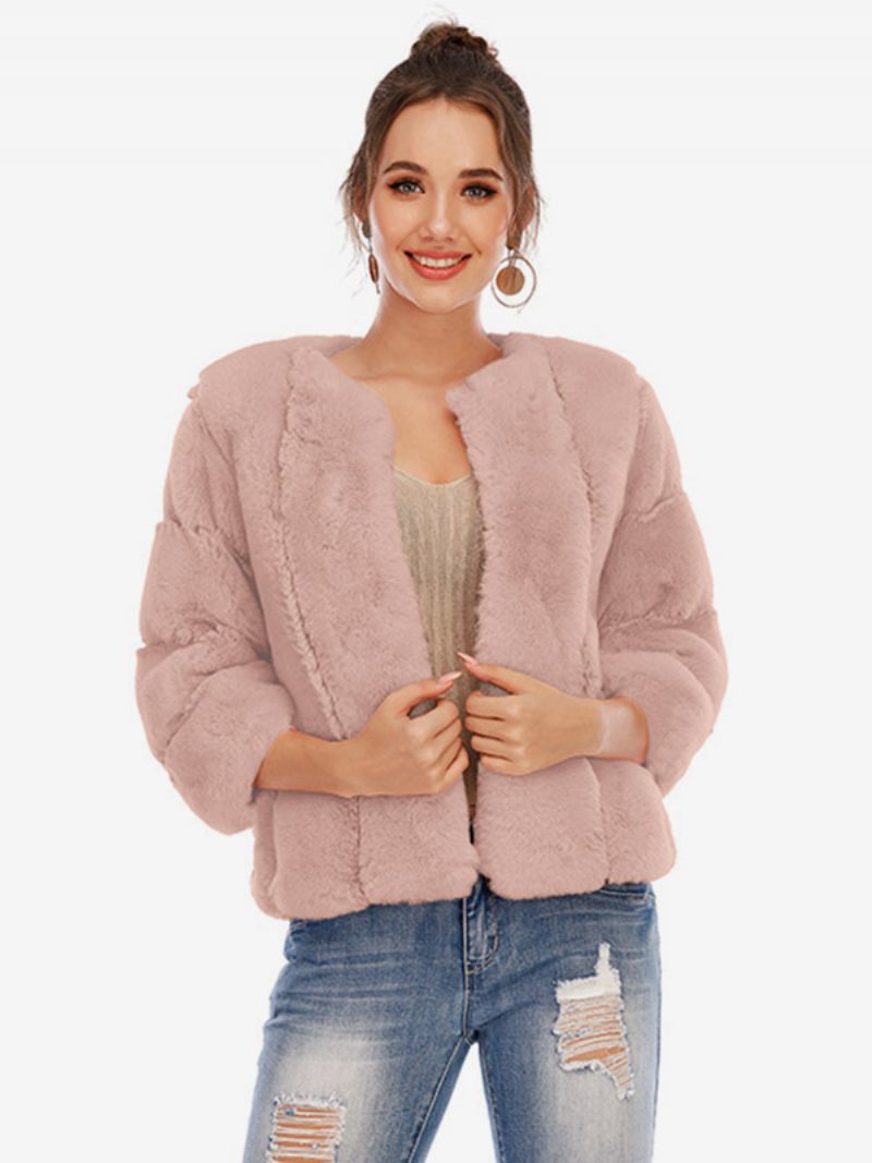 Manteau Fausse Fourrure Peluche Vêtements D'extérieur Courts D'hiver Pour Femmes - Rose