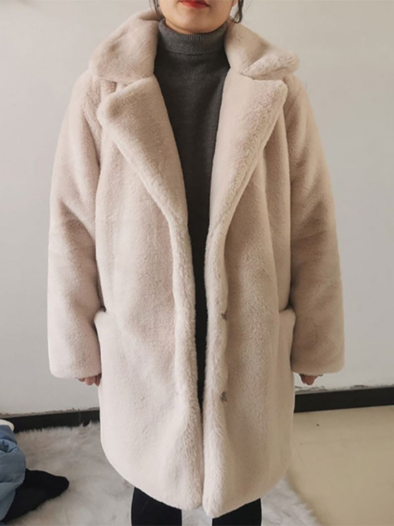 Manteau Fausse Fourrure Peluche Vêtements D'extérieur D'hiver Midi Pour Femmes - Jaune Clair