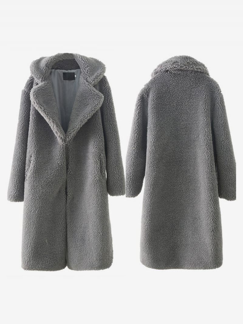 Manteau Fausse Fourrure Peluche Vêtements D'extérieur Longs D'hiver Pour Femmes - Gris Foncé