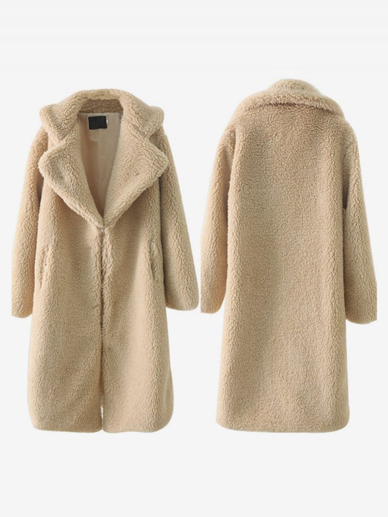 Manteau Fausse Fourrure Peluche Vêtements D'extérieur Longs D'hiver Pour Femmes - Jaune Clair Clair