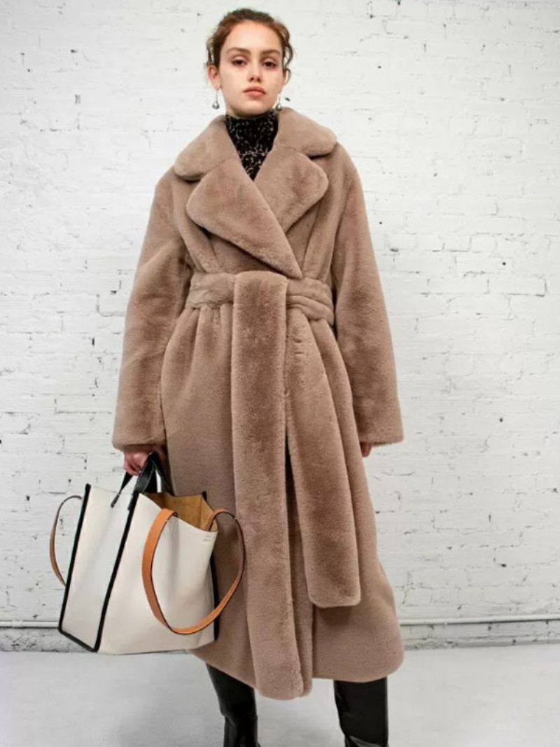 Manteau Long Flou Avec Revers Cranté Et Ceinture Vêtements D'extérieur Amples Pour Femmes - Camel